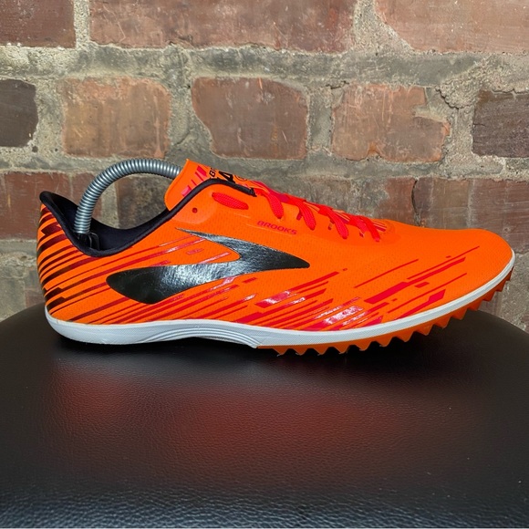 Brooks Shoes Brooks Mach 8 Track Cleats Orange Black Spikes Mens